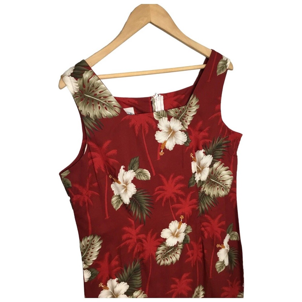 New Pacific Legend Tropical Hibiscus Monstera Hawaiian Tank Maxi Dress Red XL - Picture 3 of 11